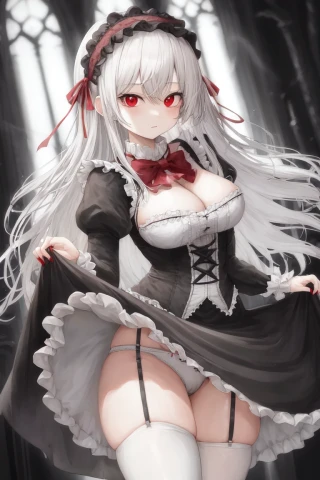 Cheveux ondulés, Jupe relevée, Pantalon, Grande, Jupe, Lolita gothique